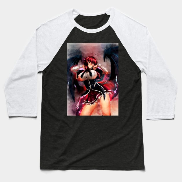 Rias Gremory Anime Watercolor Baseball T-Shirt by Isamu Studio